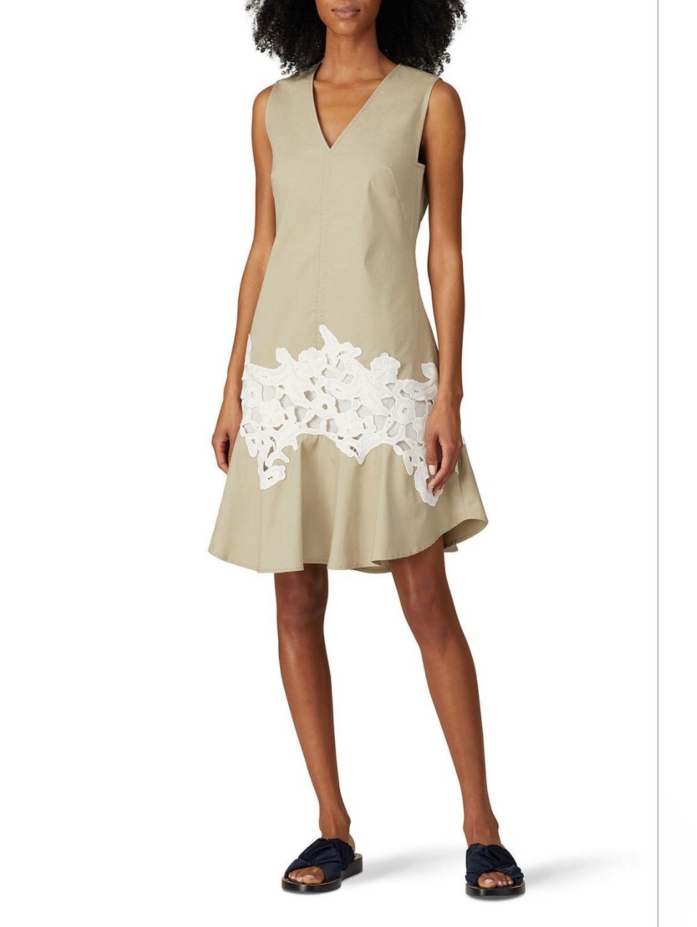 Derek Lam Collective Khaki Lace V-Neck Dress